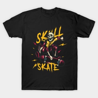 skull skate illustration with solid color T-Shirt